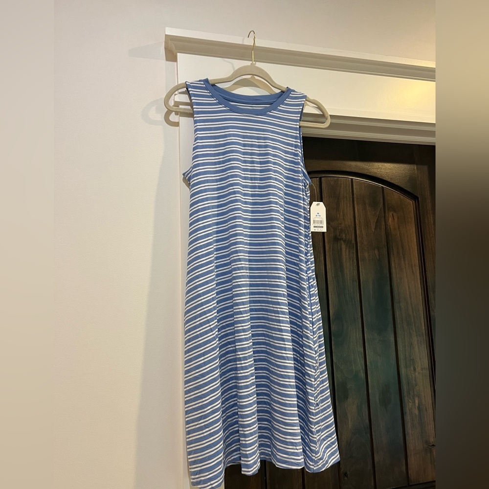 Time and Tru Blue and White Striped Sleeveless Casual Dress